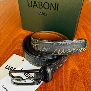 人気 EU製 定価9万◆UABONI*ユアボニ*幻のパティーヌ*ベルト◆手染 ゴールデン 調節可能 本革 レザー スーツ ビジネス 紳士用