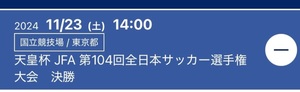 天皇杯決勝　ガンバ大阪　vs　ヴィッセル神戸　メインSS指定右側　１層メイン１１３ブロック　1枚