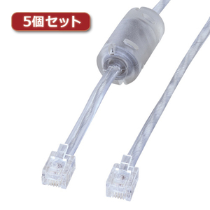 【5本セット】 サンワサプライ コア付シールドツイストモジュラーケーブル シルバー 10m TEL-FST-10N2X5 /l