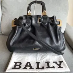 【美品】　BALLY 2way ハンドバッグ　黒×ゴールド　カーフレザー