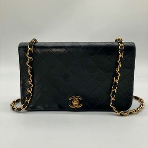 美品 CHANEL シャネル フルフラップ ココマーク マトラッセ ラムスキン チェーンショルダーバッグ 斜めがけ クロスボディ ブラック