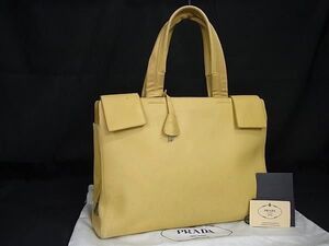 【1円～スタート】使用感あり PRADA プラダ レザー トートバッグ ハンドバッグ レディース イエロー系 FG0863