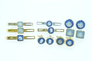 WEDGWOOD ウエッジウッド 9点まとめ カフス ネクタイピン アクセサリー カフス重量約60.2g ネクタイピン重量約42.3g 船 馬 人物 陶器