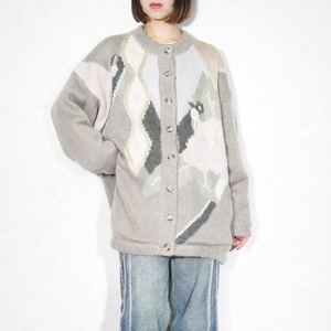 EU VINTAGE jean-aussi Hudson PATTERNED DESIGN MOHAIR KNIT LONG CARDIGAN/ヨーロッパ古着柄デザインモヘアニットロングカーディガン