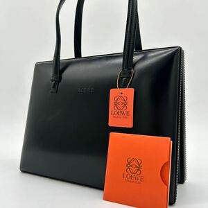 【美品】最高級 ロエベ LOEWE ハンドバッグ 手提げ鞄 レザー ロゴ型押し ゴールド金具 アナグラム ブラック 黒 フォーマル レディース