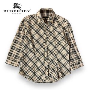 【美品】BURBERRY LONDON バーバリー ノバチェック コットン 7部丈 シャツ ブラウス Mサイズ イギリス製