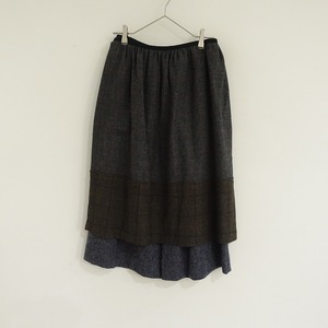 トリココムデギャルソン tricot COMME des GARCONS *ラップ風ウールヘリンボーン/チェックワイドパンツ*S(25-2412-517)【32A52】