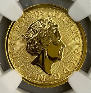 ★１円スタート 最高鑑定 2023年 イギリス ブリタニア ロイヤルミント 1/10oz 10ポンド 金貨 エリザベス２世 NGC社鑑定 MS70 FR