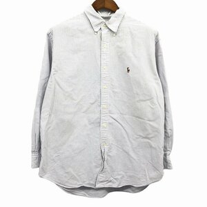 SALE/// 90年代 RALPH LAUREN ラルフローレン ボタンダウン ストライプ 長袖シャツ 大きいサイズ ブルー (メンズ XL) P0753