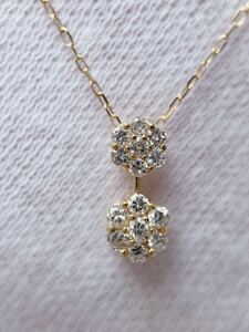 K18YGフラワーモチーフ天然ダイヤモンドプチネックレス・天然ダイヤモンド0.25ct