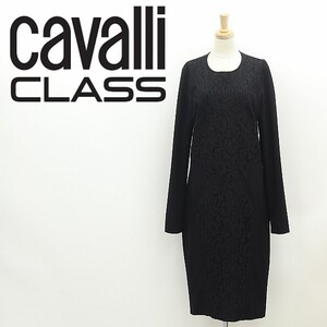 美品◆Cavalli Class カヴァリクラス ロベルト カヴァリ ストレッチ レース切替 コクーン ワンピース 黒 ブラック 48