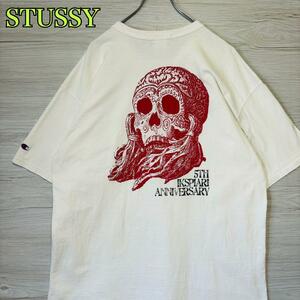 【人気コラボ】STUSSY ステューシー × champion チャンピオン　コラボTシャツ　Lサイズ　5周年　両面デザイン　バックプリント　スカル