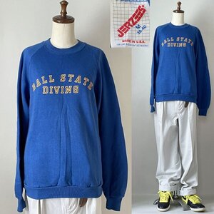 ★【USA製 美品 デザイン◎】90s 90年代 ビンテージ JERZEES ジャージーズ BALL STATE DIVING ロゴ スウェット トレーナー M ブルー系