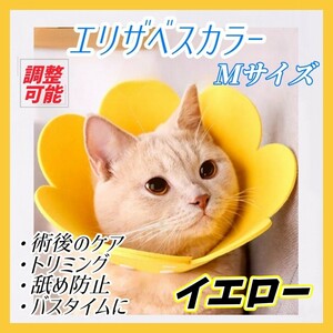 ② エリザベスカラー 猫 犬 イエロー M ペット用品 傷口 保護 ケガ 術後 ケア 舐め防止 引っ掻き防止 バスタイム トリミング 調整可能