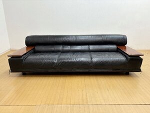 参約100万 花梨材 希少モデル●karimoku カリモク Vivente ZE9103BR 3Pソファ カリン アーム 本革張り レザー ブラック トリプル 名古屋