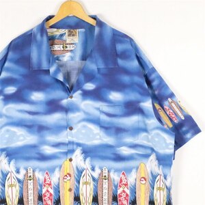 古着 超大きいサイズ 00s Hawaii製 Winnie Fashion 半袖開襟ハワイアンシャツ アロハシャツ メンズUS-4XLサイズ ライトブルー系 tn-1768n