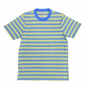 美品 MARNI マルニ ボーダーTシャツ 刺繍ロゴ 青×黄色 ビックシルエット 半袖 メンズ