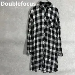 【Doublefocus】シャツワンピース ひざ下丈 チェック柄黒白　カジュアル