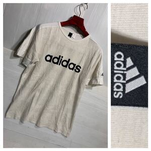 adidas アディダス　ベージュ迷彩　カモフラージュ柄？×白　半袖　デカロゴ 大　Tシャツ　カットソー