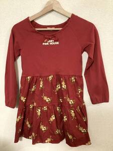 BABY PINKHOUSE ベイビーピンクハウス　長袖ワンピース　うさぎ柄　レッド　子供服　女の子　レトロ　古着