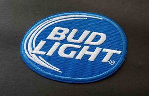 《青白麦BL楕円》新品BUD LIGHT バドライトビール アメリカ BEER 刺繍ワッペン◇バドワイザー　NASCAR　レース◆激シブ