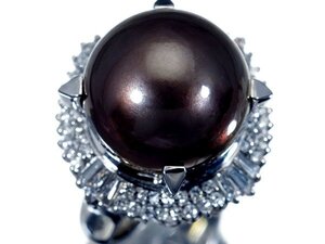 【ジュエリー極】超大粒存在感！南洋ブラックパール14.2mm＆天然ダイヤモンド0.81ct 超高級Pt900リング h7000rl【送料無料】