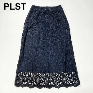 PLST プラステ ロングスカート レース 花柄 XS ネイビー ブラック レディース B62425-129