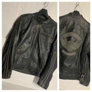 HARLEY-DAVIDSON ハーレーダビッドソン　ダヴィッドソン　アーチロゴ　スカルウイング&ライン　肉厚レザー　シングルライダースジャケットM