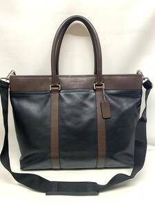 良品 COACH コーチ トートバッグ F71562 レキシントン ビジネストート 牛革 ビジネスバッグ 2WAY　ネイビー×ブラウン　12時間以内に送付