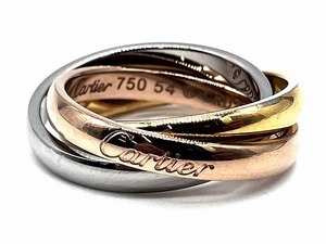 【美品】□カルティエ Cartier 3連リング 750刻印 トリニティ 表記サイズ：54 K18スリーカラー アクセサリー中古品 □