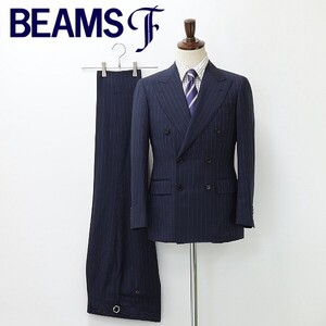 新品◆BEAMS F ビームスF ストライプ柄 ダブル スーツ セットアップ 紺 ネイビー 40/8Ｒ