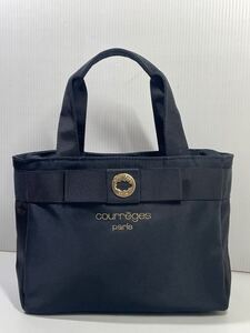 A0158】■ 未使用 クレージュ Courreges ミニ トート ゴールド金具 リボン 黒