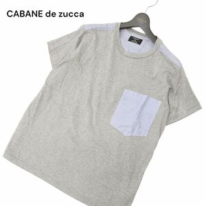 CABANE de zucca カバンド ズッカ 春夏 ストライプ★ 切替 半袖 ポケット カットソー Tシャツ Sz.S　メンズ グレー 日本製　C4T06024_6#D