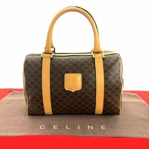 極 美品 CELINE セリーヌ ヴィンテージ マカダム ブラゾン ロゴ 柄 レザー 本革 ボストンバッグ ハンドバッグ ブラウン 茶 26825