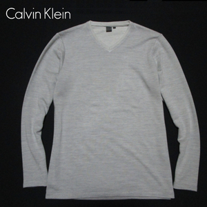 ★カルバンクライン★　Vネック　長袖カットソー　杢ボーダー　グレー　サイズM　ロンT　ストレッチ　ck Calvin Klein