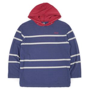 ポロラルフローレン POLO RALPH LAUREN 90s フーディーカットソー ボーダー ロゴ パーカー (-2992) ネイビー×バーガンディー XL