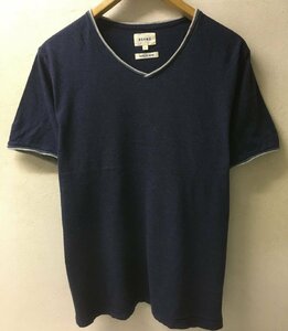 ◆BEAMS ビームス 日本製 Vネック パイピング Tシャツ ネイビー サイズL