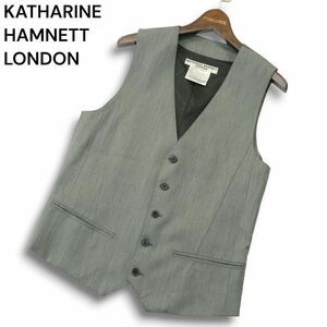 KATHARINE HAMNETT LONDON キャサリン ハムネット 秋冬 ウール★ 切替 ベスト ジレ Sz.L　メンズ グレー　A4T10005_9#N