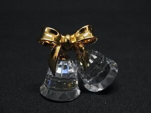 ■極美品■ SWAROVSKI スワロフスキー リボン ウエディングベル オブジェ 置物 インテリア ゴールド系×クリア DE6269