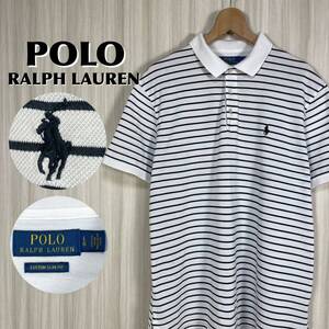 ☆人気ブランド☆現行タグ☆POLO ポロラルフローレン 刺繍ポニー ボーダー柄 半袖ポロシャツ L表記 ホワイト ブラック アメカジ 古着