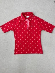 （I07567)　ラコステ/LACOSTE 　レディース　半袖ポロシャツ　総柄　サイズ42　レッド　 日本製