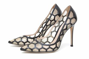 2S800☆ジャンヴィト ロッシ Gianvito Rossi☆ ポインテッドトゥ ハイヒール メッシュ パンプス 37.5 美品 【ニューポーン】