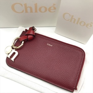 美品 Chloe クロエ カードケース レザー 財布 コインケース ウォレット アルファベット N キーホルダー ボルドー レディース k3704