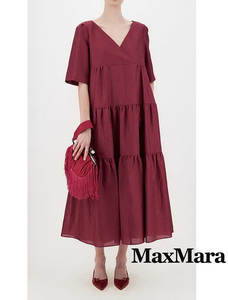 新品61%OFF　マックスマーラ　Max Mara　ティアードロングワンピース　ボルドー　38サイズ　【送料無料】