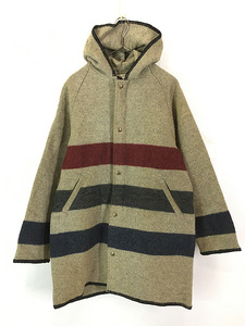 古着 70s USA製 WoolRich マルチ ボーダー メルトン ウール ブランケット フーデッド コート パーカー M