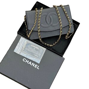 フルセット超美品シャネルCHANELキャビアスキンデカココマークゴールド金具WOCチェーンウォレット財布ポーチ斜めかけショルダーバッグ黒金