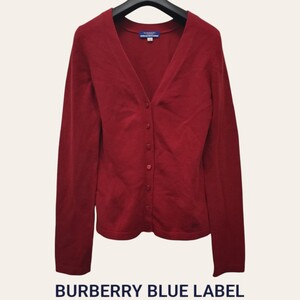 BURBERRY BLUE LABEL / バーバリーブルーレーベル レディース カシミヤ70％ Vネック カーディガン 薄手 38サイズ レッド I-4822