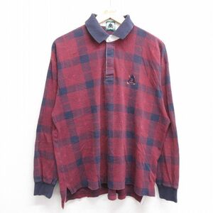 XL/古着 IZOD 長袖 ブランド ラガー シャツ メンズ ワンポイントロゴ コットン エンジ他 23dec06 中古 トップス