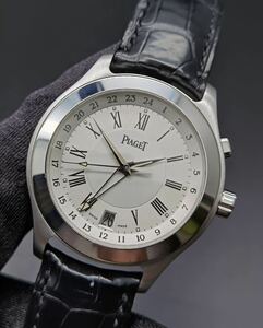 中古 ピアジェ PIAGET 26021 GMT デイト K18 750 WG シルバー文字盤 Cal.482P 83.1G 裏スケメンズ 自動巻き 腕時計