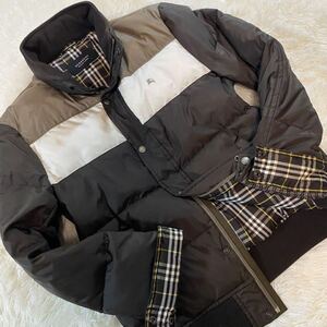 【極美品/L相当】 バーバリーブラックレーベル ジャケット ライダース ブルゾン ノバチェック BURBERRY BLACK LABEL アウター 刺繍ロゴ 茶